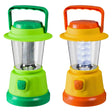 Two colorful LED lanterns with green and orange handles, perfect for camping and outdoor use with 16 LED lights each.