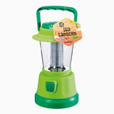 Green LED lantern with handle and power button, perfect for camping and outdoor use with two light modes