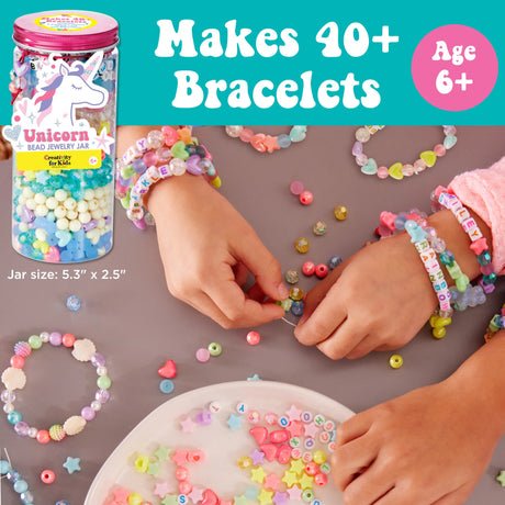 Bead Jewelry Jar | Unicorn with 900+ beads and gel cord for making 40+ colorful friendship bracelets for kids age 6+