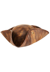 Pirate Hat & Headscarf, brown weathered pirate hat with curved brim