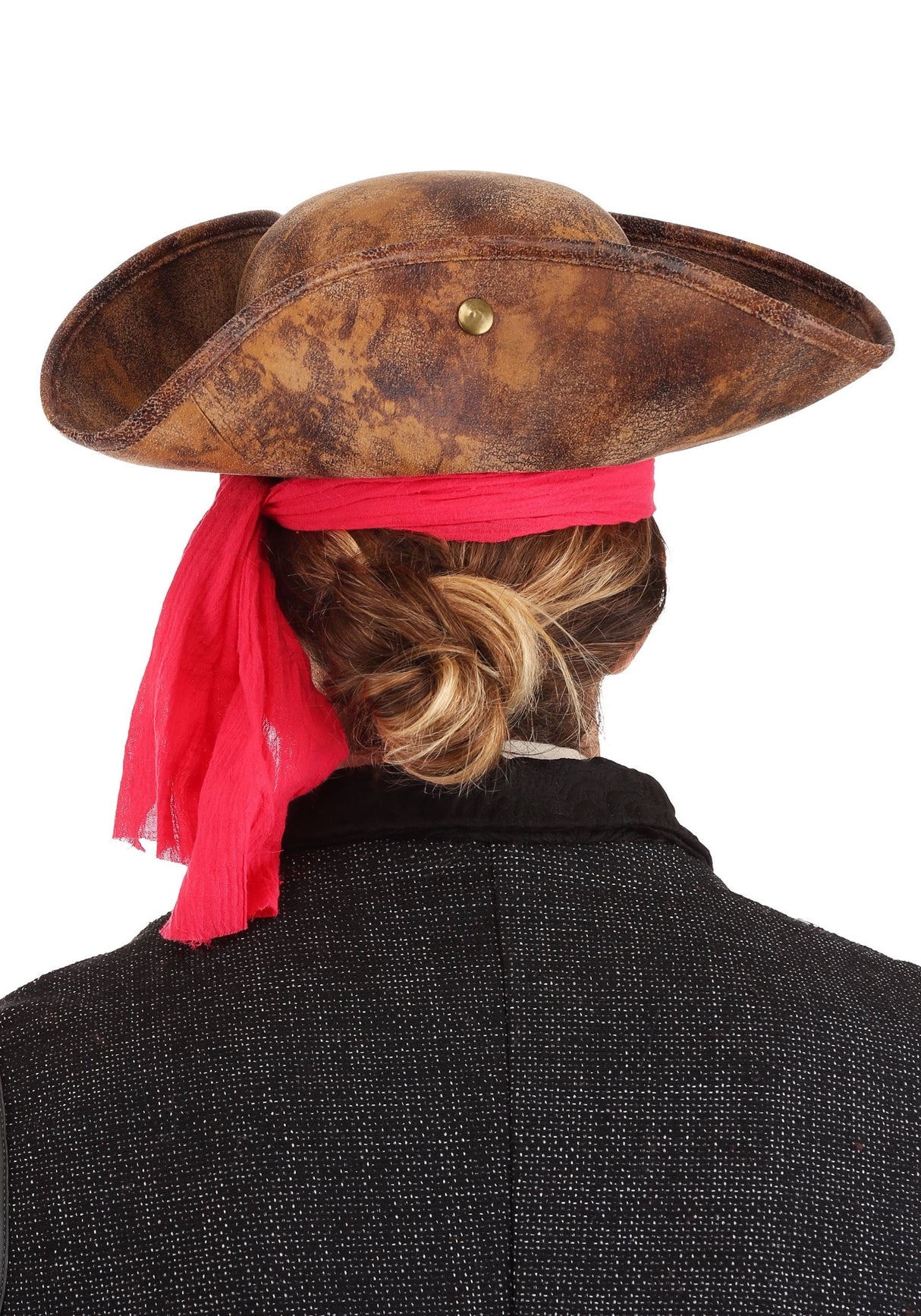 Pirate Hat & Headscarf in brown faux leather with a red scarf