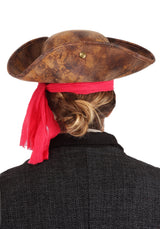 Pirate Hat & Headscarf in brown faux leather with a red scarf