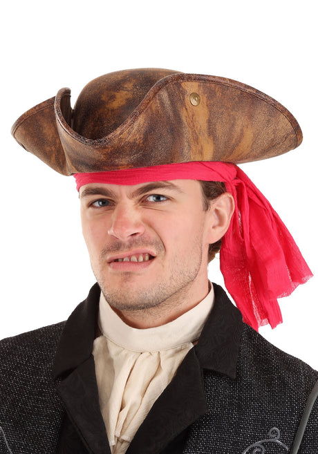 Pirate Hat & Headscarf worn by an adult in a pirate costume