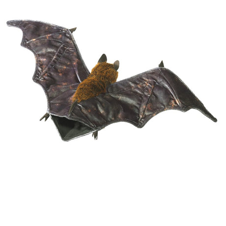 Fruit Bat puppet with movable wings wide open, showing soft brown fur and detailed flying fox features.