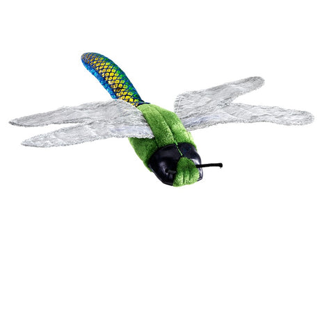 Dragonfly Finger Puppet with green body, blue tail, and detailed wings, perfect for imaginative play and storytelling.