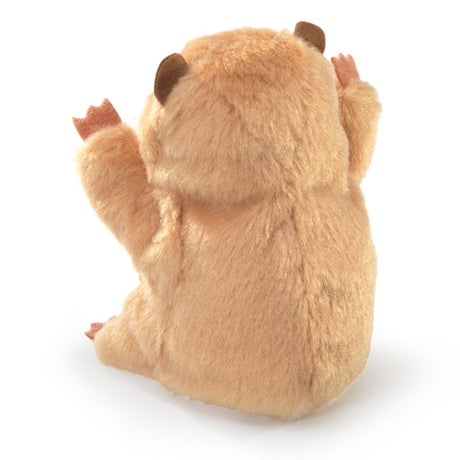 Soft and sweet Mini Hamster Finger Puppet shown from the back with soft plush texture and raised arms.