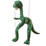 Marionette Small | Green Dinosaur string puppet with tangle-free control bar, approximately 8" tall, playful and friendly design.