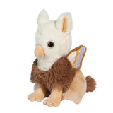 Plush winged animal with a white face, brown furry body, long ears, and a fluffy tail