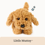 Small plush golden dog with a soft, fluffy texture, perfect for cuddling and sharing on the go