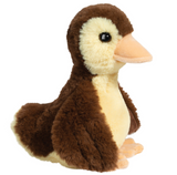 Duck Baby Mallard Mallorie plush toy with soft brown and yellow fur, safe for children 24 months and up, 7.5 inches tall.
