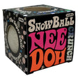 NeeDoh Snow Ball crunchy stress ball in black packaging with colorful text and polka dot design for ages 3 and up.