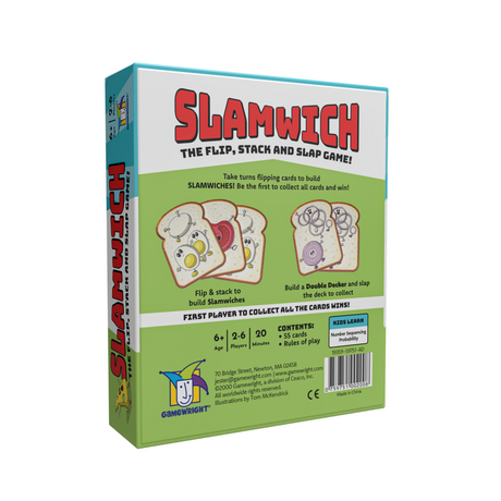 Slamwich game box showing the flip stack and slap card game for 2-6 players ages 6 and up.