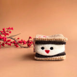 Smiling S'more Felt Ornament with happy marshmallow between wool graham crackers and chocolate, handmade from Nepal.