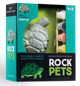 Rock Pet Turtle painting kit with kid safe resin turtle, 6 non-toxic paints, and paintbrush for ages 6 and up.