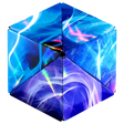 Hexagonal magnetic puzzle cube with holographic blue and purple vapor patterns and light streaks design