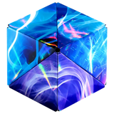 Hexagonal magnetic puzzle cube with holographic blue and purple vapor patterns and light streaks design
