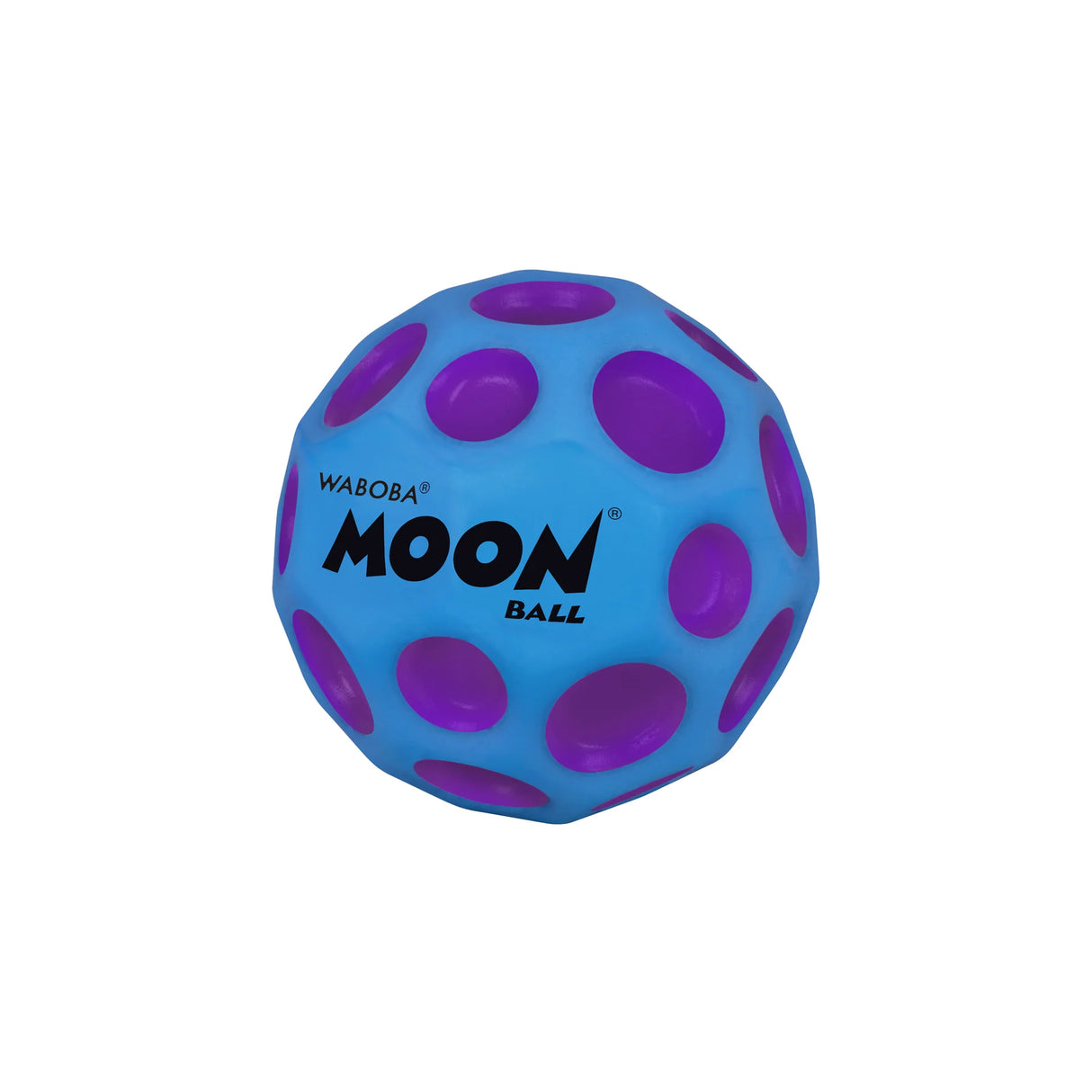 Blue and purple high-bounce Moon Ball with crater design for extra fun during outdoor games and activities