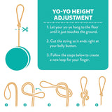 Diagram showing step-by-step instructions to adjust the string length on a yo-yo for proper play height