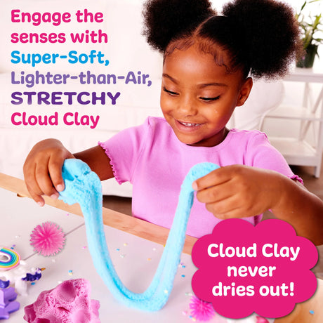 Sensory Pack | Unicorn with stretchy blue cloud clay engaging preschool kids in sensory and imaginative play activities.