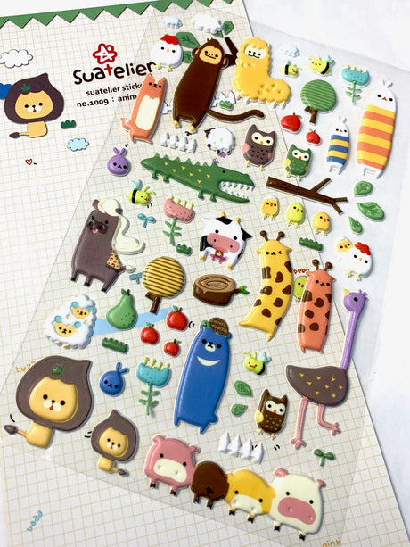 Animal Farm Puffy Stickers featuring cute farm animals and nature elements for notes, planners, and creative projects.
