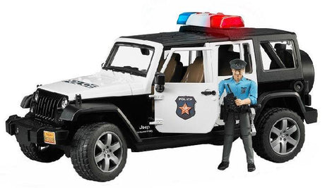 Jeep Wrangler Unlimited Rubicon Police toy with detachable roof, opening doors, and included police officer figure for kids 4+.