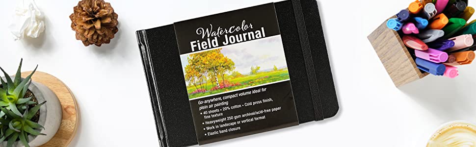 Watercolor Field Journal Pad with hardcover, compact A6 size, perfect for watercolor, gouache, and light sketching.