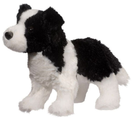Border Collie Meadow stuffed dog with soft black and white fur, breed accurate details, 8-inch plush toy by Douglas.