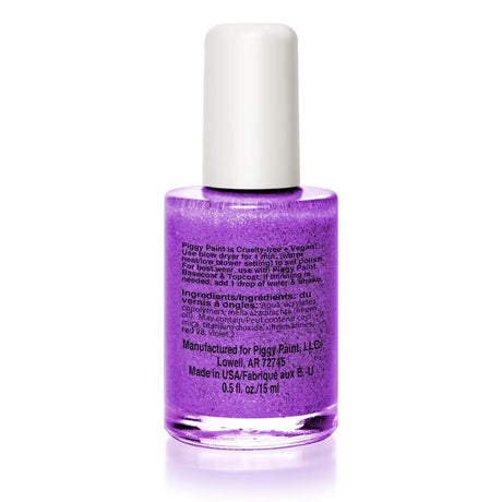 Bottle of Nail Polish Let's Jam in bright purple glitter, non-toxic and safe for all ages, cruelty-free and vegan.