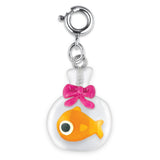 Lil Goldfish Charm featuring a 3D orange goldfish in a clear bag with a pink bow, perfect for bracelets or necklaces.