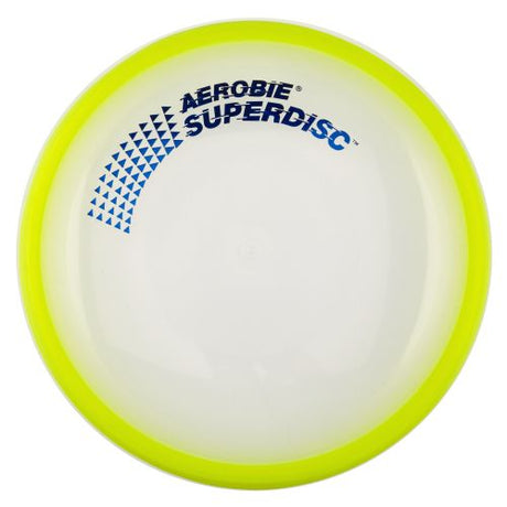 Aerobie Superdisc flying disc with cushioned edge and bright yellow rim, easy to throw and kid friendly.
