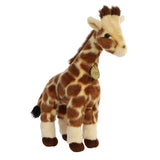Giraffe plush toy with soft, fluffy fur, detailed face, and hand-stitched design, standing 12 inches tall.