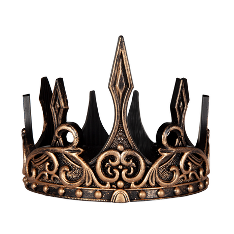 Medieval Crown | Gold/Black with intricate black and gold design, flexible EVA foam, adjustable size for kids and adults.
