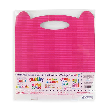 Carry Along Cat Sketchbook in bright pink with handle and velcro clasp, perfect for art on-the-move.