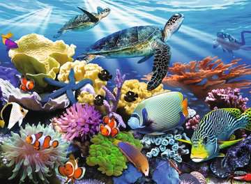 200pc Ocean Turtles Puzzle featuring vibrant underwater sea turtles and colorful coral reef scene for children ages 8 and up.