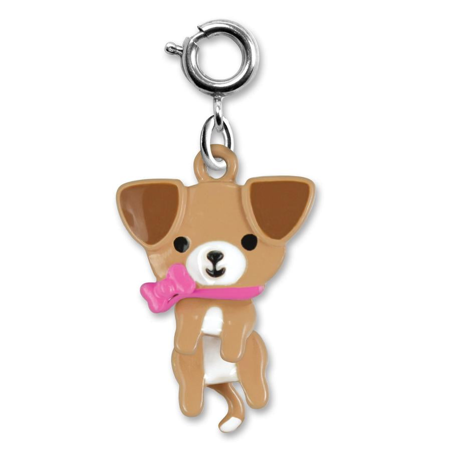 Swivel Puppy Charm featuring a cute enamel brown puppy with pink bow, perfect for CHARM IT! bracelets and necklaces.