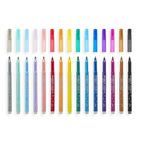 Rainbow Sparkle Glitter Markers set of 15 shimmering rainbow colors, including pastels and classic shades for creative art.