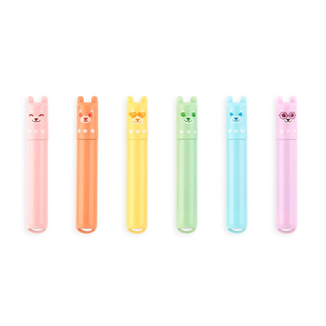 Mini Scented Highlighters | Beary Sweet set of 6 neon bear-shaped caps in fruity scented pastel colors.