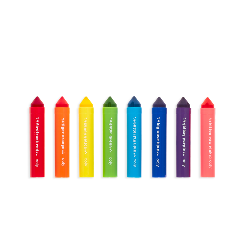 Mighty Mega Markers set of 8 vibrant washable chunky markers with triangle tips for thick and thin lines.
