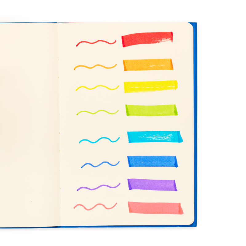 Mighty Mega Markers showing vibrant washable colors with thin and thick lines on an open sketchpad.