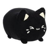 Meowchi Black Sesame plush, small black cat shape with embroidered features, soft minky fabric, 7 inches long.