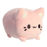 Meowchi Strawberry plush toy, soft pink mochi kitty with embroidered face, 7 inches, super squishy and sweet.
