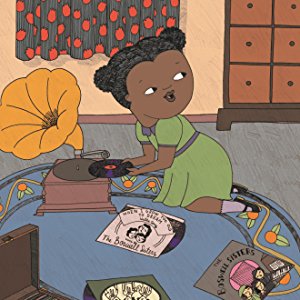 Illustration of young Ella Fitzgerald playing records in a room from Little People, Big Dreams: Ella Fitzgerald book.