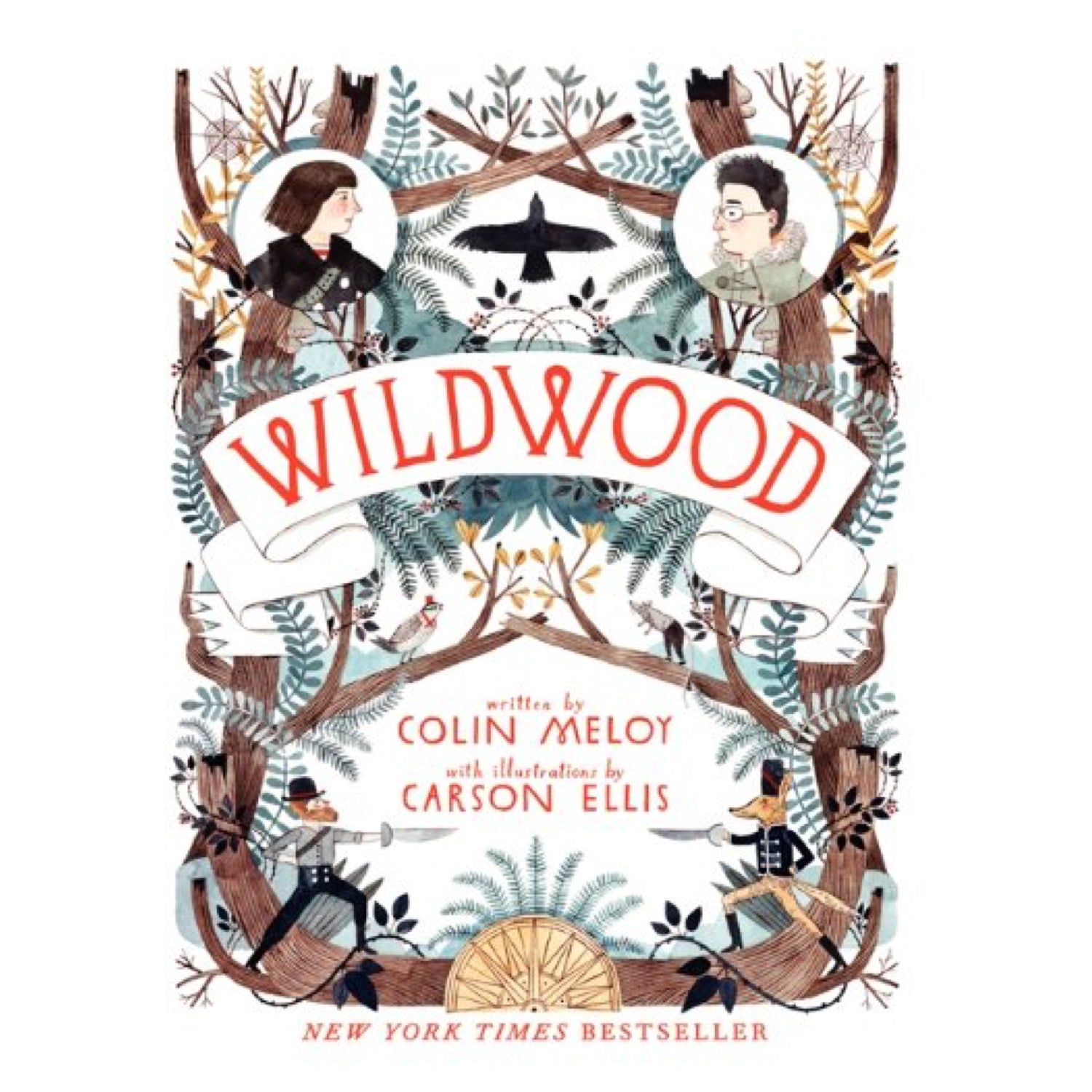 Cover of Wildwood #1 by Colin Meloy and Carson Ellis featuring illustrated characters and forest elements in a whimsical style