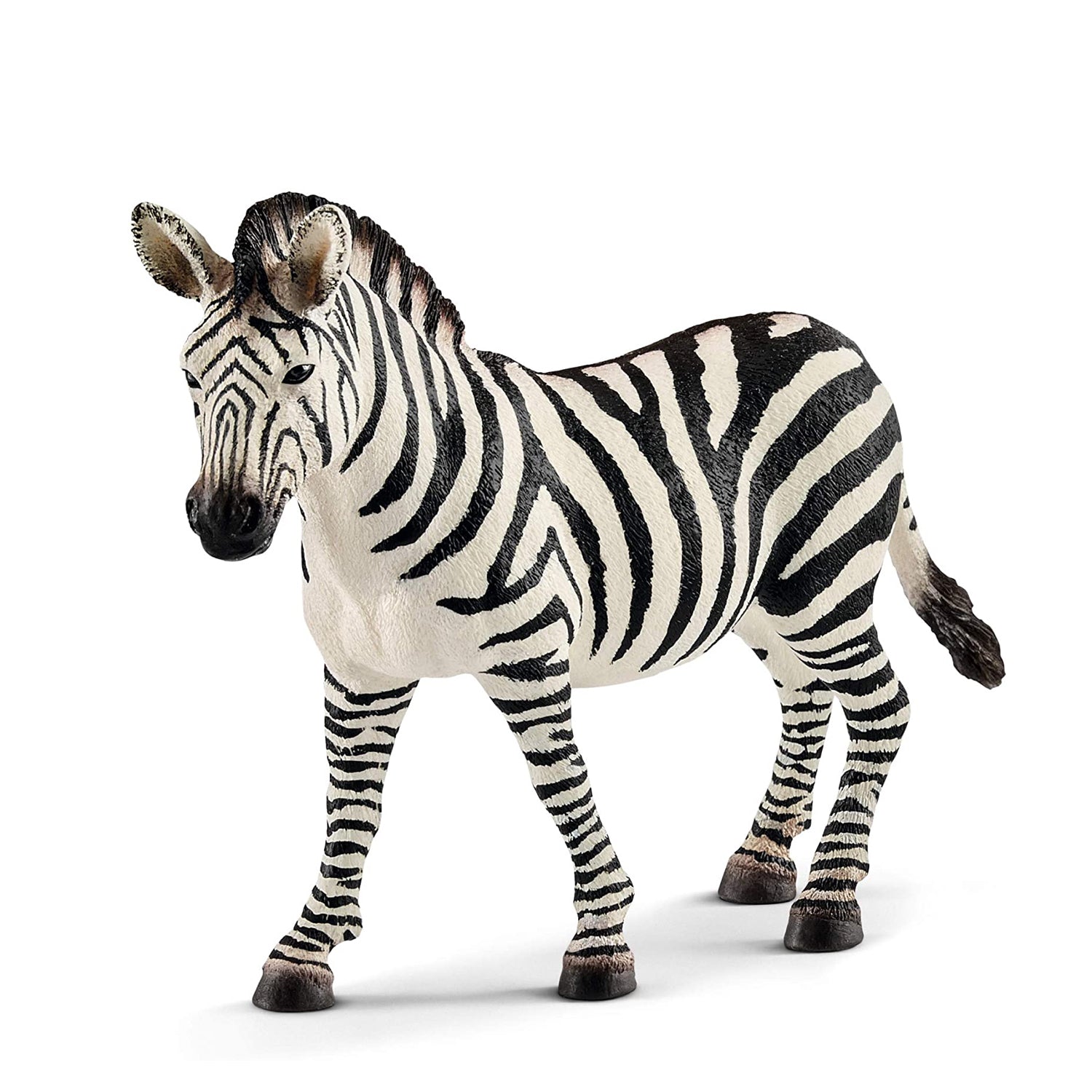 Zebra figurine showing detailed black and white stripes and striped mane, perfect for children aged 3-8 years.