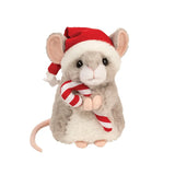 Candy Cane Mouse Merrie plush wearing Santa hat holding striped candy cane with gray and white fur.