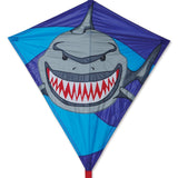 30" Diamond Kite | Shark with bold shark graphic, nylon fabric, fiberglass frame, and included 300 ft line and winder.