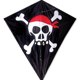30" Diamond Kite | Skull & Crossbones with black background, red bandana skull, and crossbones design.