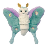 Luna Moth Juniper Puppet with soft fuzzy body, embroidered eye spots, and leaf-like antennae for kids ages 2 and up.