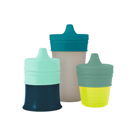 SNUG Spout Sippy Lids Greens in three sizes fit most cups to prevent spills with flexible silicone lids.