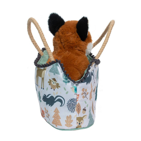 Pet Carrier Magical Forest Fox with nature-themed woodland animal print and a removable plush red fox inside.